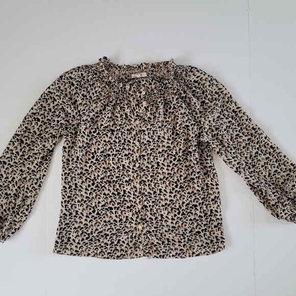 Rebecca Taylor Long Sleeve Silk Leopard Print Button Up Blouse, Size XS - Picture 2 of 7